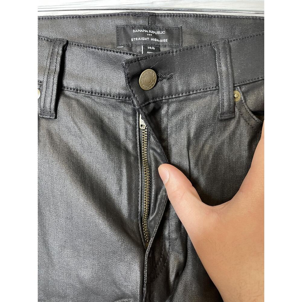 Banana Republic Straight High Rise Ankle Jeans Womens 28 Black Coated Denim - Picture 2 of 12